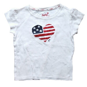 BABY GAP White Tee with Stitched American Flag Heart